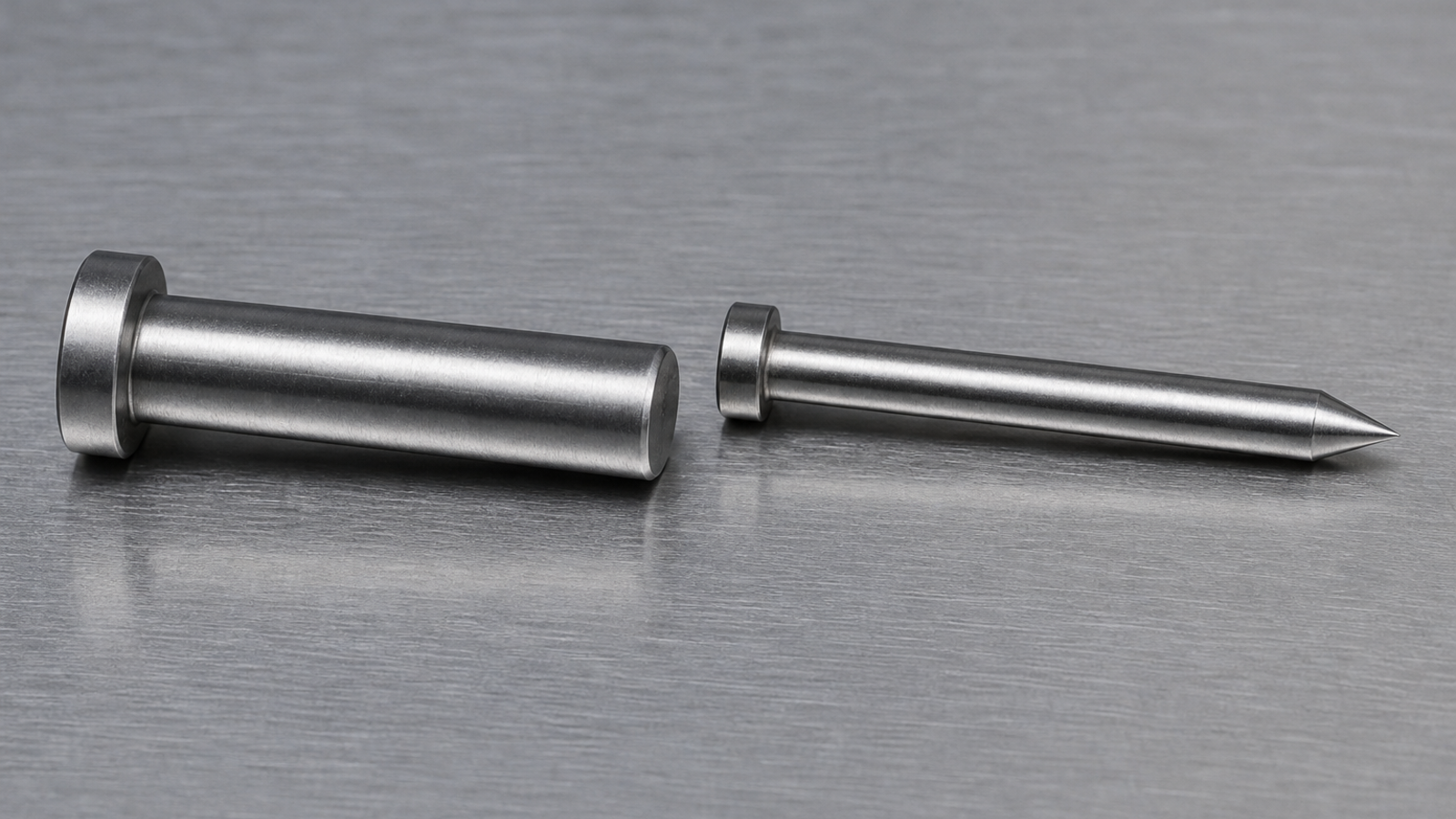 A core pin and an ejector pin side by side showing the difference in head and tip