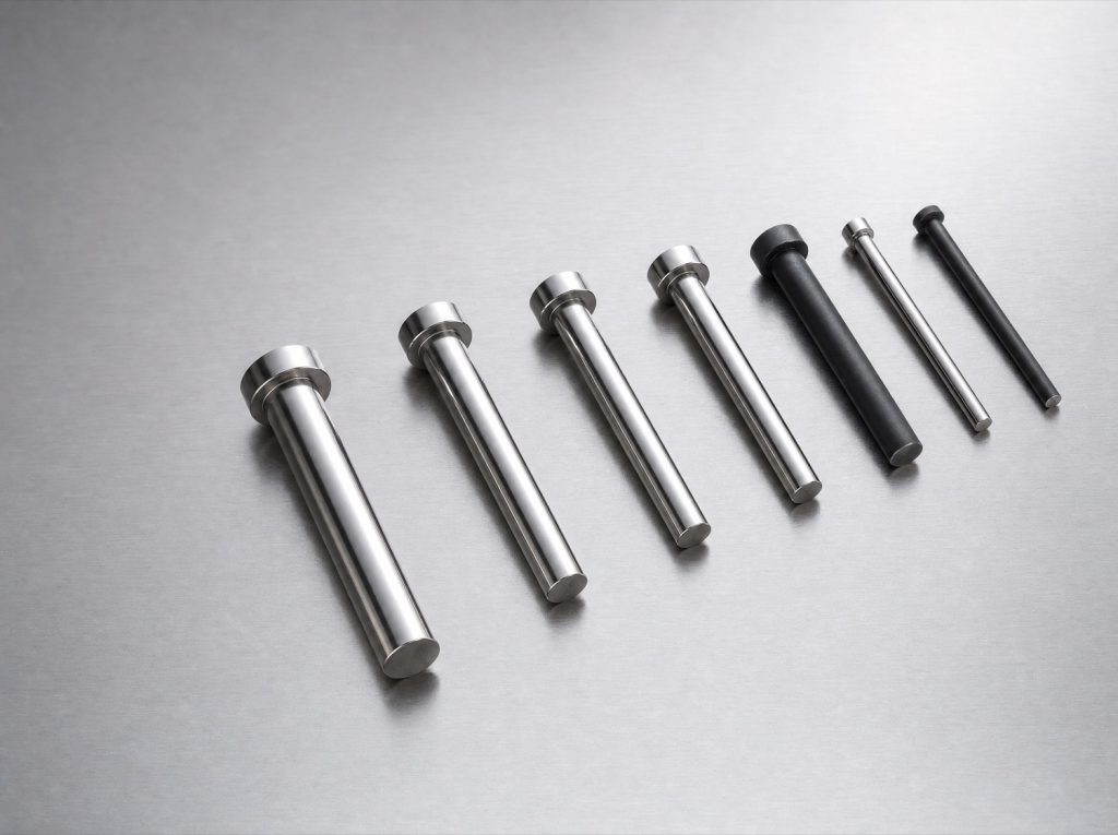 Injection-mold ejector pins on brushed steel