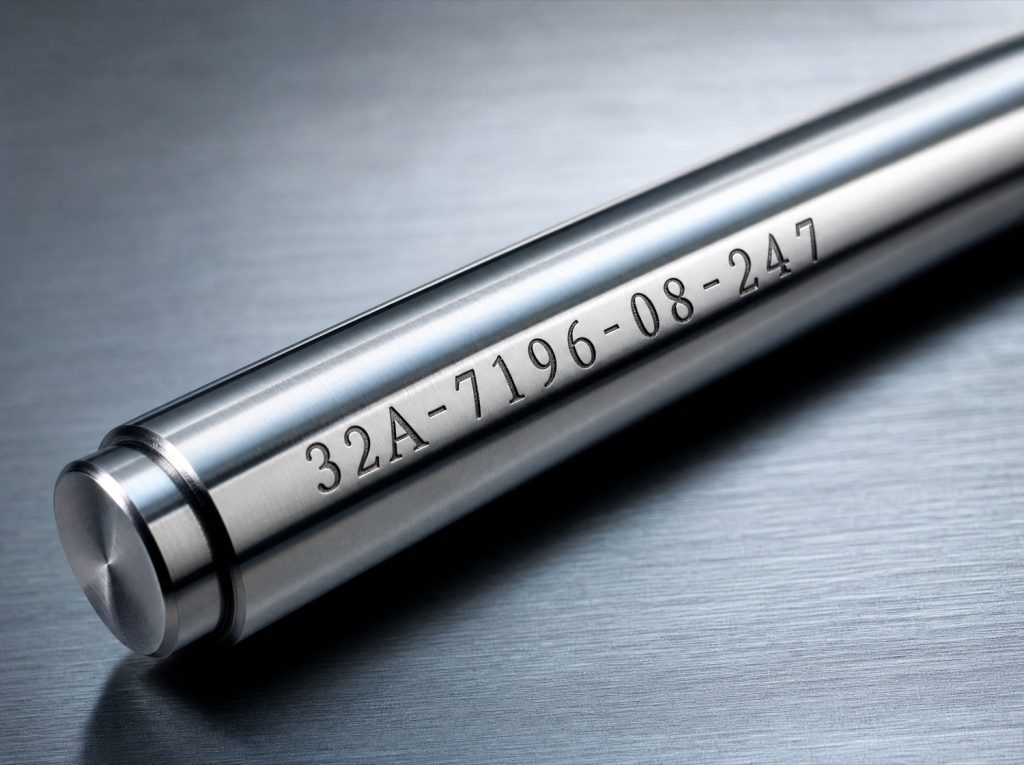 Engraved part marking on a polished steel pin
