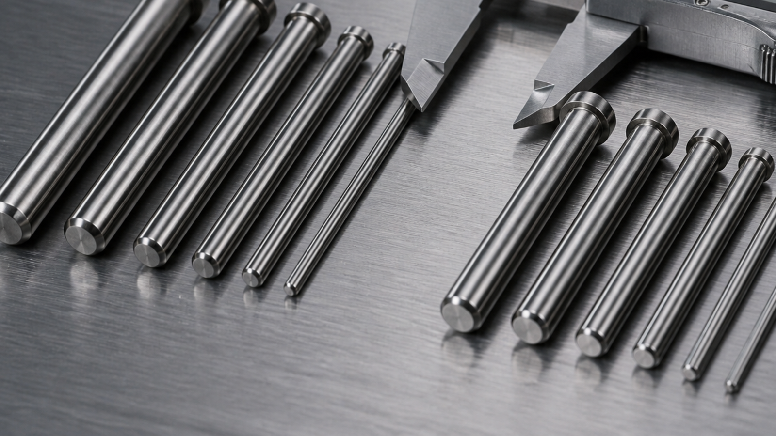 Inch and metric ejector pins shown together with calipers
