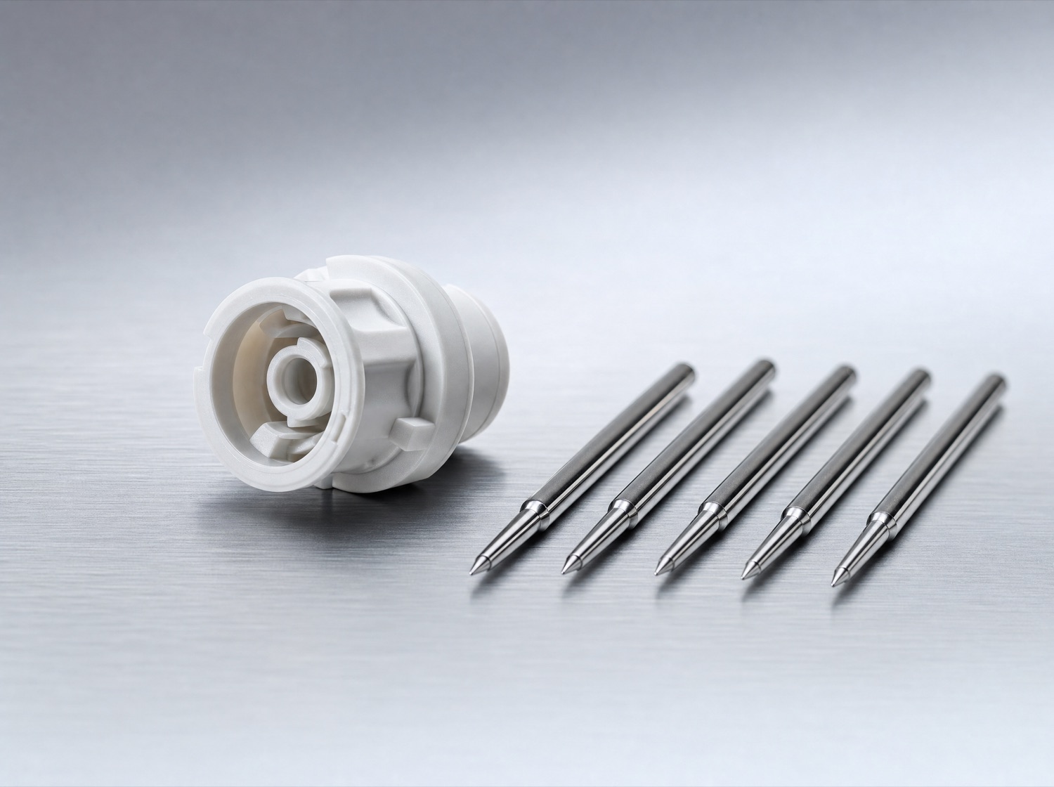 Molded medical component beside its core pins