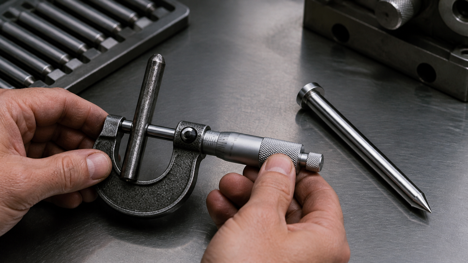 A worn core pin being measured to make a fast replacement